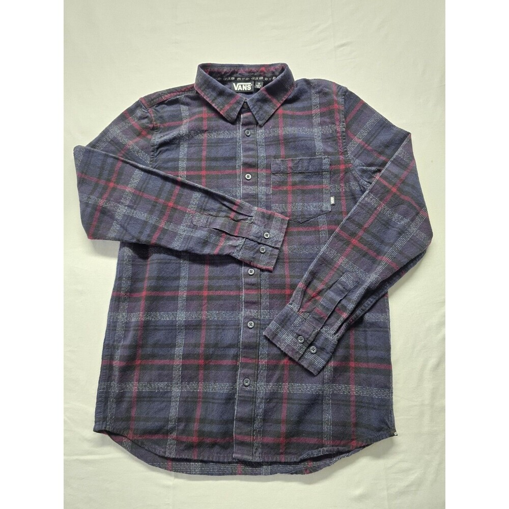 Vans Off The Wall Y2k Flannel Skate Shirt Mens S Blue Red Plaid Casual